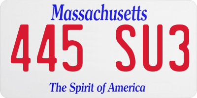MA license plate 445SU3
