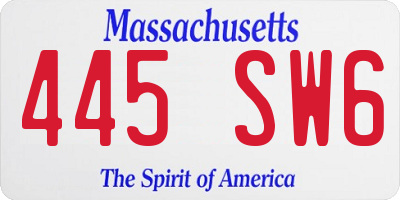 MA license plate 445SW6