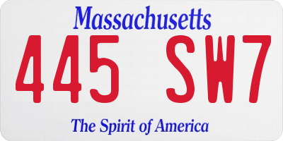 MA license plate 445SW7