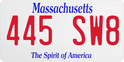 MA license plate 445SW8