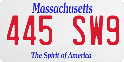 MA license plate 445SW9
