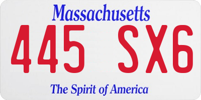 MA license plate 445SX6