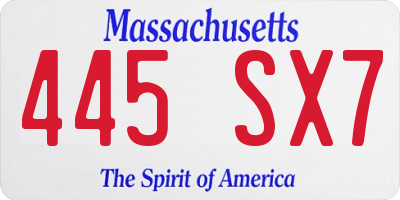 MA license plate 445SX7