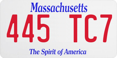 MA license plate 445TC7