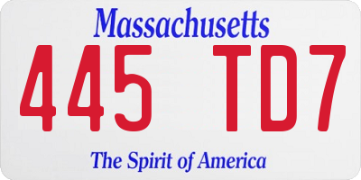 MA license plate 445TD7