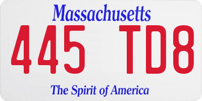 MA license plate 445TD8