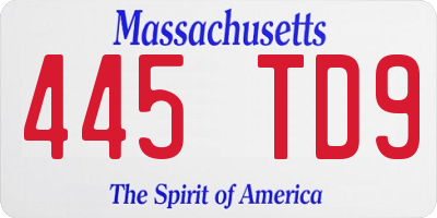 MA license plate 445TD9