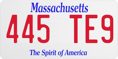 MA license plate 445TE9