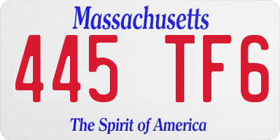 MA license plate 445TF6