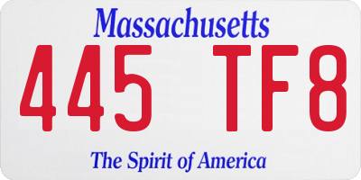 MA license plate 445TF8