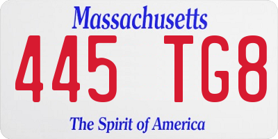 MA license plate 445TG8