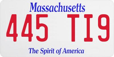 MA license plate 445TI9