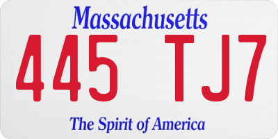 MA license plate 445TJ7