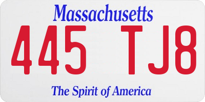 MA license plate 445TJ8