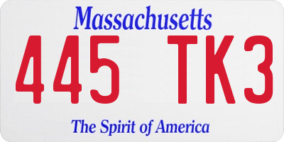 MA license plate 445TK3