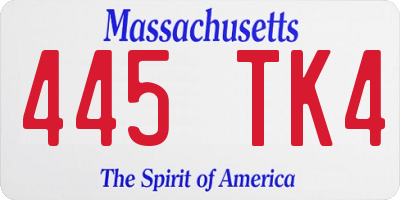 MA license plate 445TK4