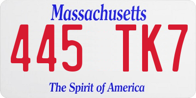 MA license plate 445TK7