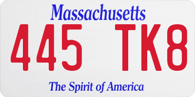 MA license plate 445TK8
