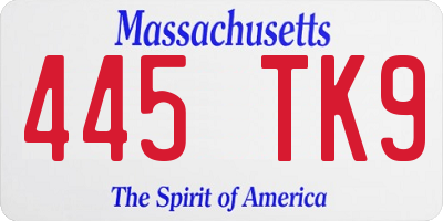 MA license plate 445TK9
