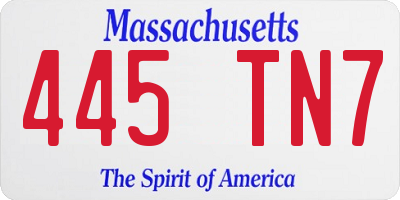 MA license plate 445TN7