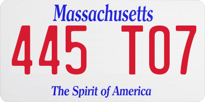 MA license plate 445TO7