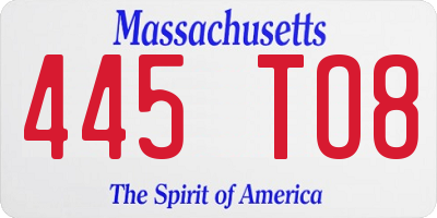 MA license plate 445TO8