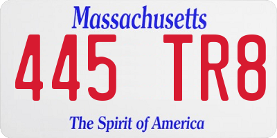 MA license plate 445TR8