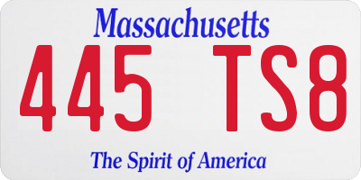 MA license plate 445TS8