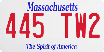 MA license plate 445TW2