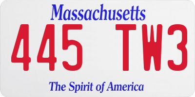 MA license plate 445TW3