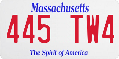 MA license plate 445TW4