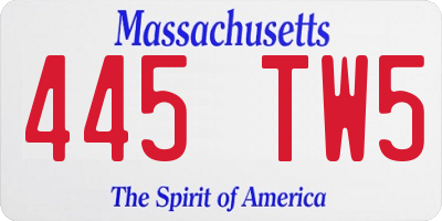 MA license plate 445TW5