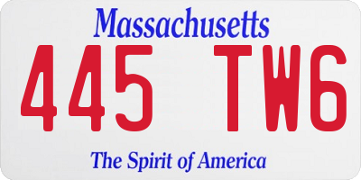 MA license plate 445TW6