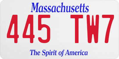 MA license plate 445TW7