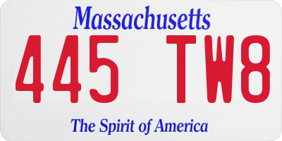 MA license plate 445TW8