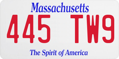 MA license plate 445TW9