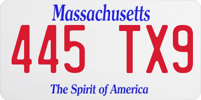 MA license plate 445TX9