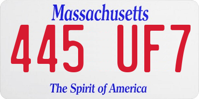 MA license plate 445UF7