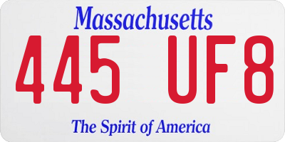 MA license plate 445UF8
