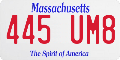 MA license plate 445UM8