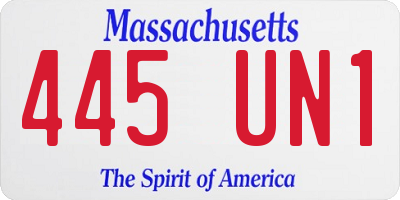 MA license plate 445UN1