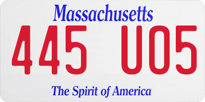 MA license plate 445UO5