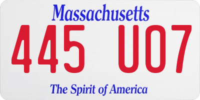 MA license plate 445UO7