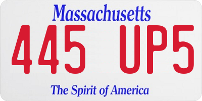 MA license plate 445UP5