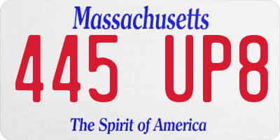 MA license plate 445UP8