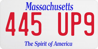 MA license plate 445UP9