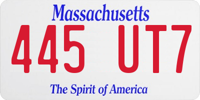 MA license plate 445UT7