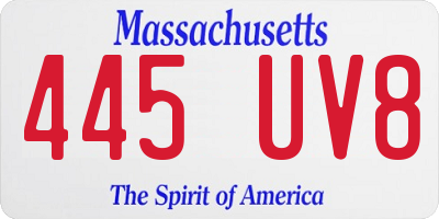 MA license plate 445UV8
