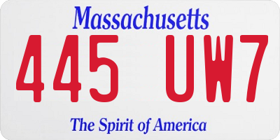 MA license plate 445UW7