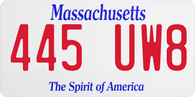 MA license plate 445UW8